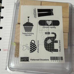New Retired Stampin UP! Patterned Occasions Wood mount Stamp set of 5_ Stamping
